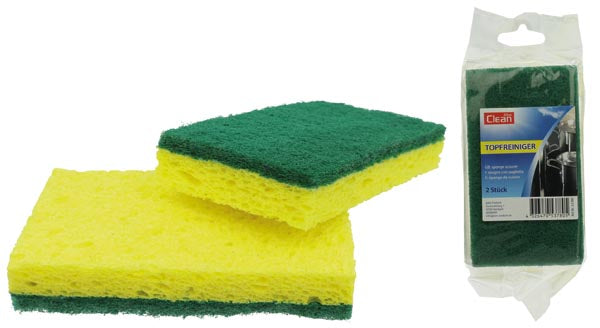 Éponges à récurer pour casseroles, jaunes, lot de 2, 11,5 x 6,5 x 2 cm