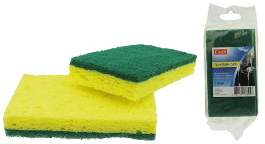 Éponges à récurer pour casseroles, jaunes, lot de 2, 11,5 x 6,5 x 2 cm
