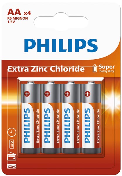 Piles PHILIPS R6 Mignon AA, paquet de 4, sous blister