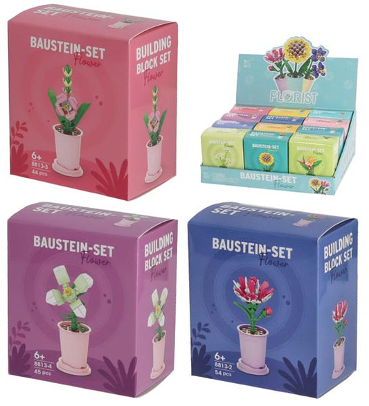 Jeu de construction, fleur en pot, 10 cm, 12 pièces, en présentoir, 30 à 40 pièces