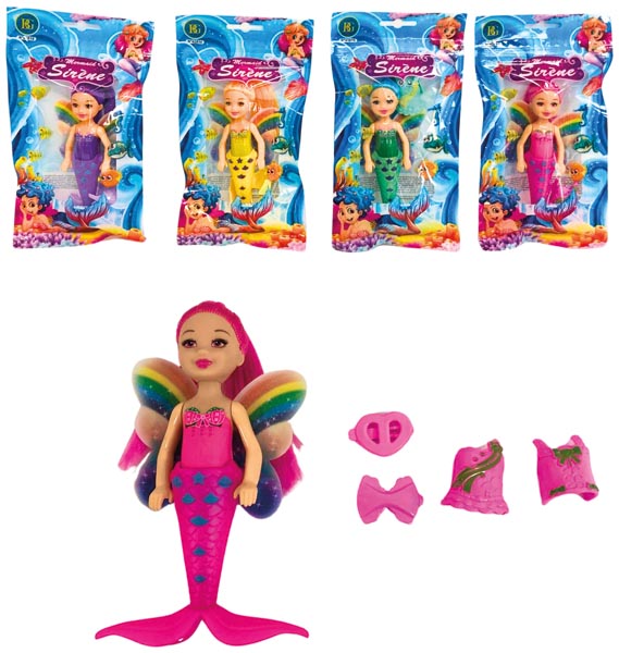 Poupée sirène 14 cm, couleurs assorties (4 couleurs)