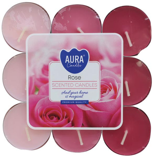 Bougies chauffe-plat parfumées à la rose, 18 pièces par bloc