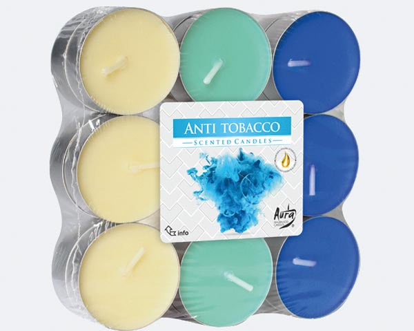 Bougies chauffe-plat parfumées anti-tabac, 18 unités, en bloc