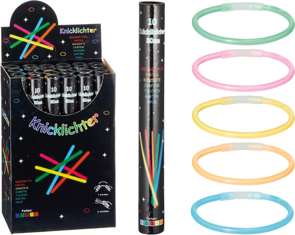 Bâtons lumineux, lot de 10, 20 cm en tube