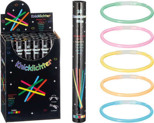 Bâtons lumineux, lot de 10, 20 cm en tube