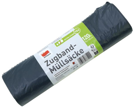 Sacs poubelle de 120 L, paquet de 10, avec cordon de serrage, 70 x 100 cm