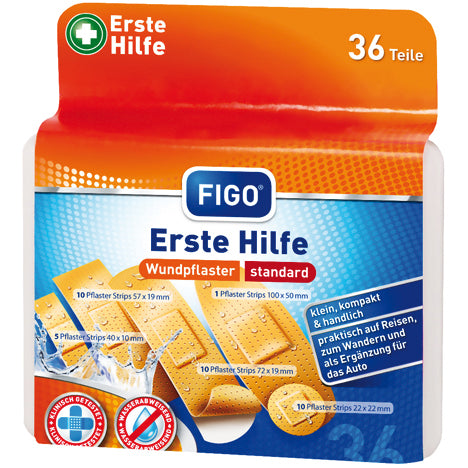 Pansements, trousse de premiers secours, 36 pièces.