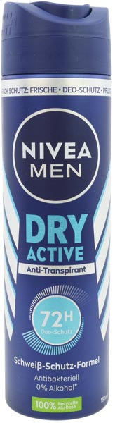 Déodorant spray Nivea 150 ml pour homme, peau sèche et active