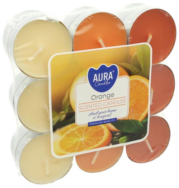 Bougies chauffe-plat parfumées à l'orange, 18 pièces par bloc